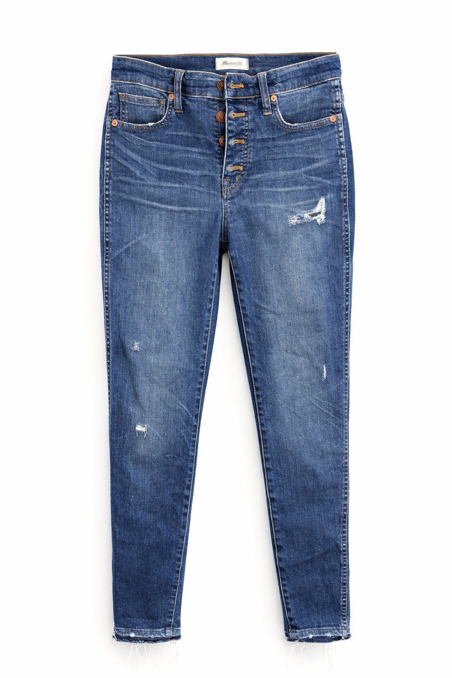 Madewell 10” High Rise Skinny Jeans Womens 28 Button Fly Raw Hem Distressed